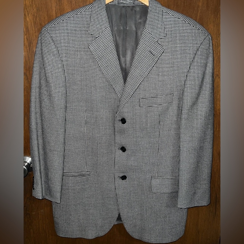 Bachrach 44R Black/White Houndstooth 100% Wool Mens Blazer 3 Button